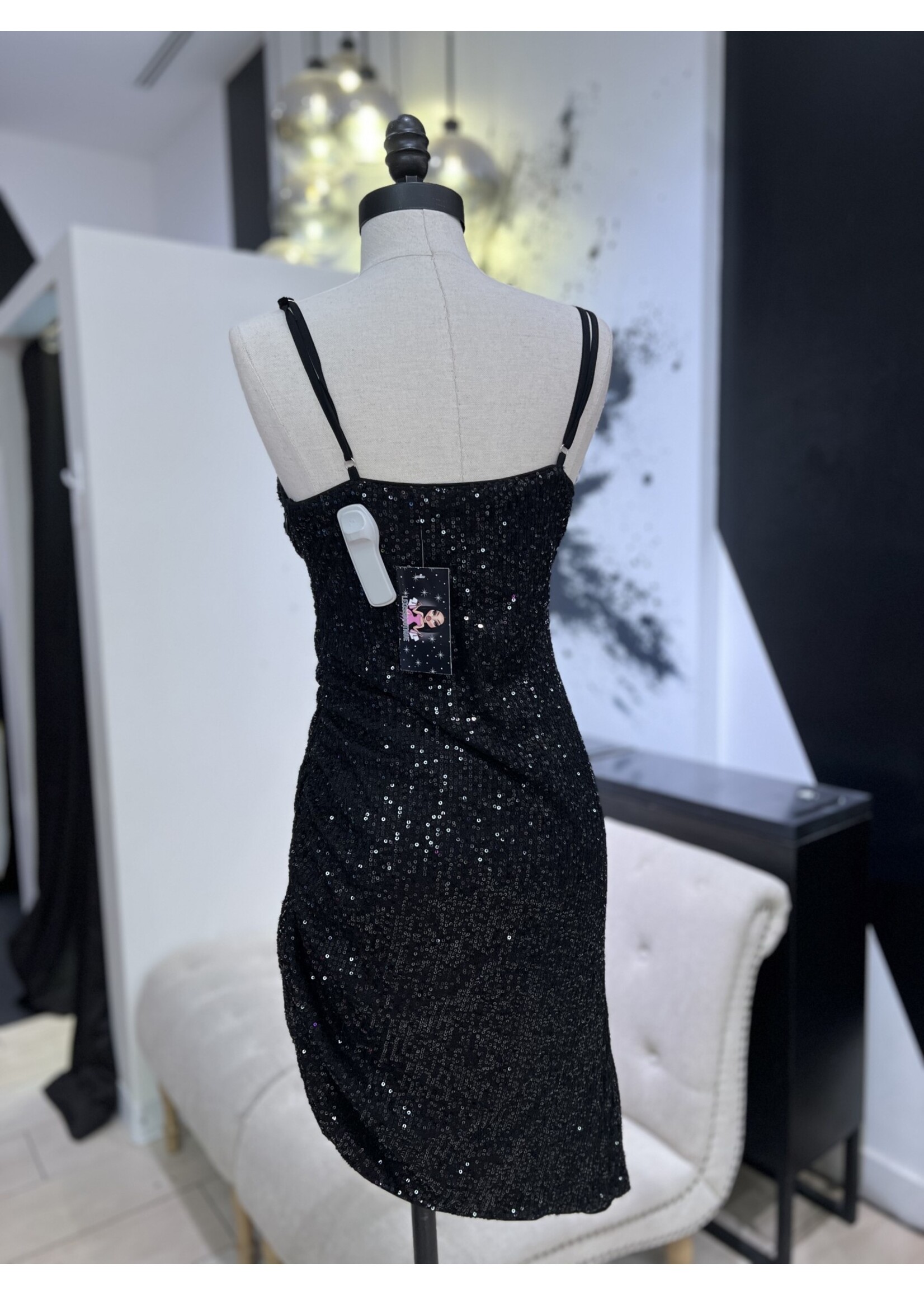 LEXISSBOUTIQUE ASYMMETRICAL SEQUIN MIDI DRESS