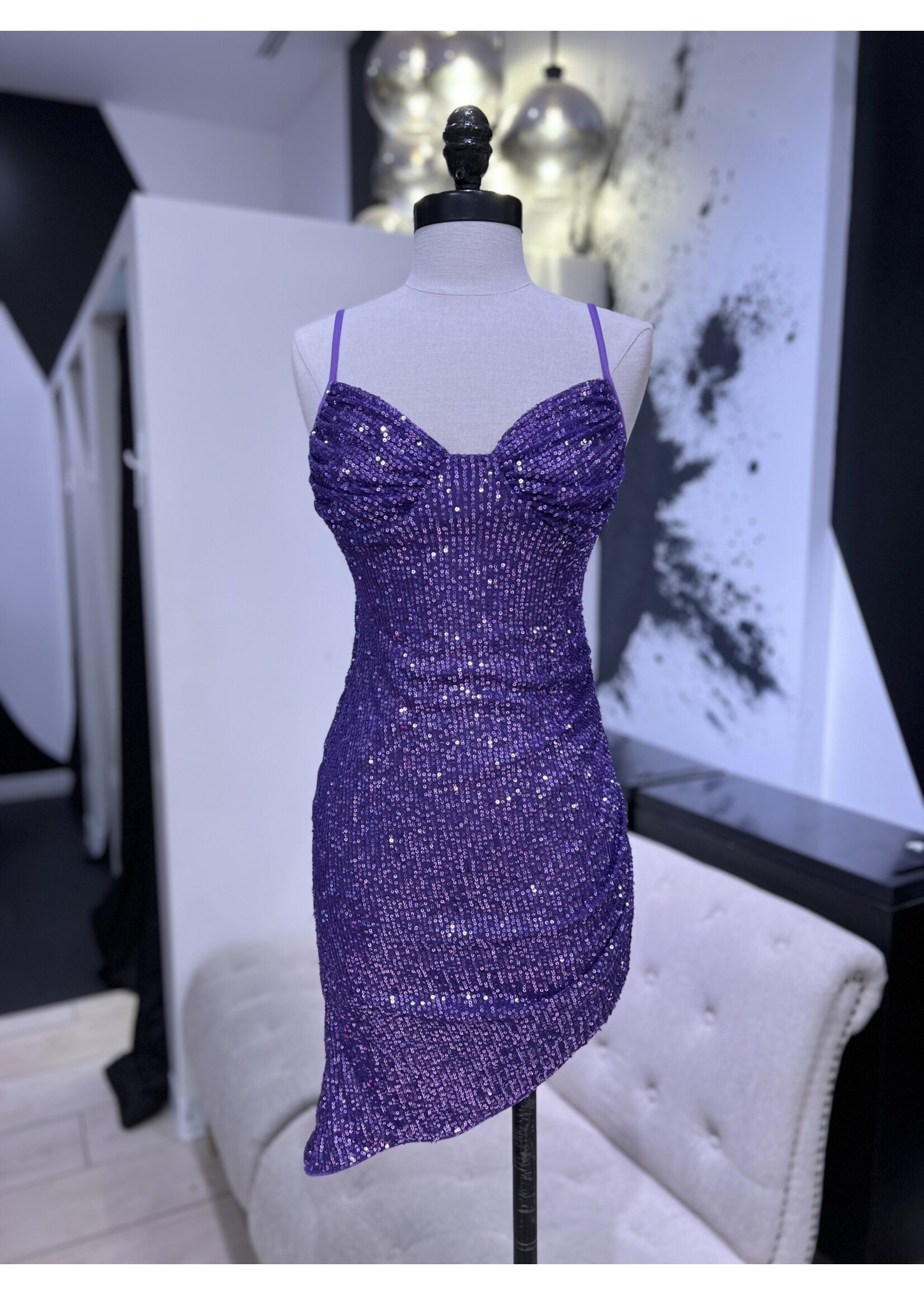 LEXISSBOUTIQUE ASYMMETRICAL SEQUIN MIDI DRESS