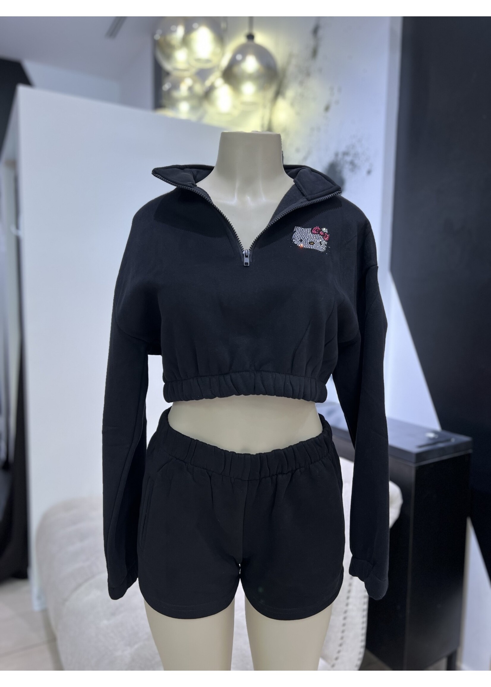 LEXISSBOUTIQUE bling hello kitty  half zip up/shorts set
