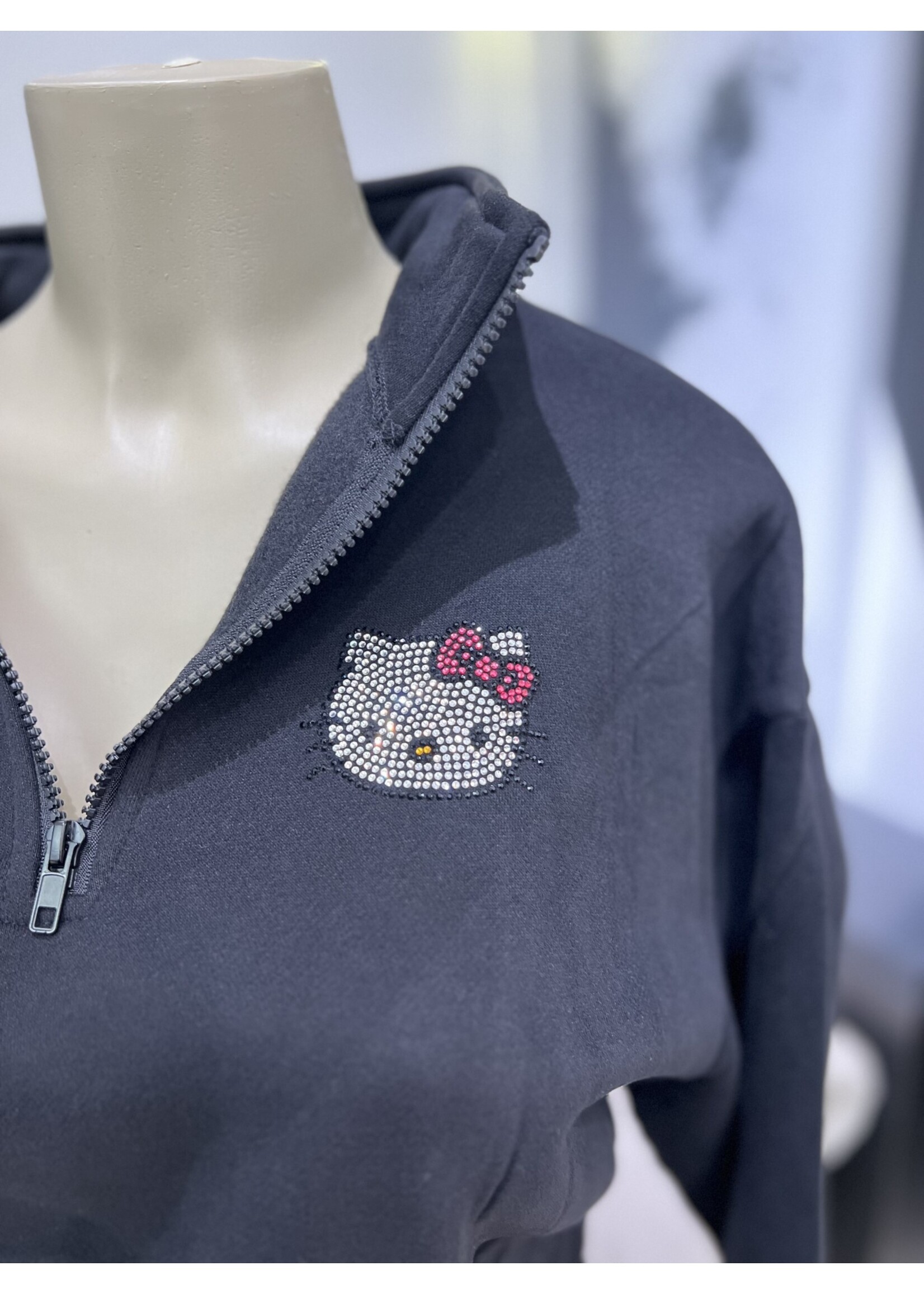 LEXISSBOUTIQUE bling hello kitty  half zip up/shorts set