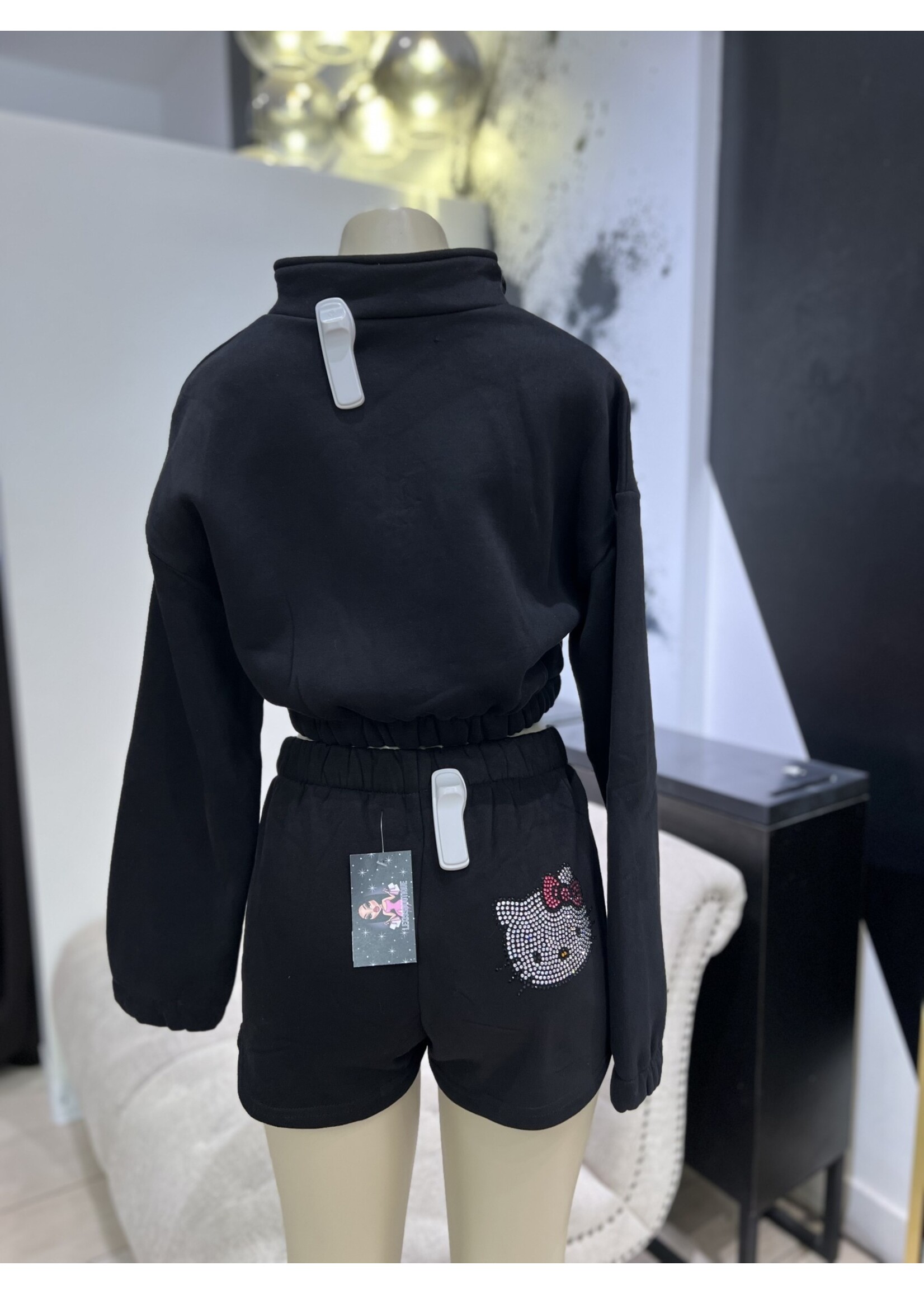 LEXISSBOUTIQUE bling hello kitty  half zip up/shorts set