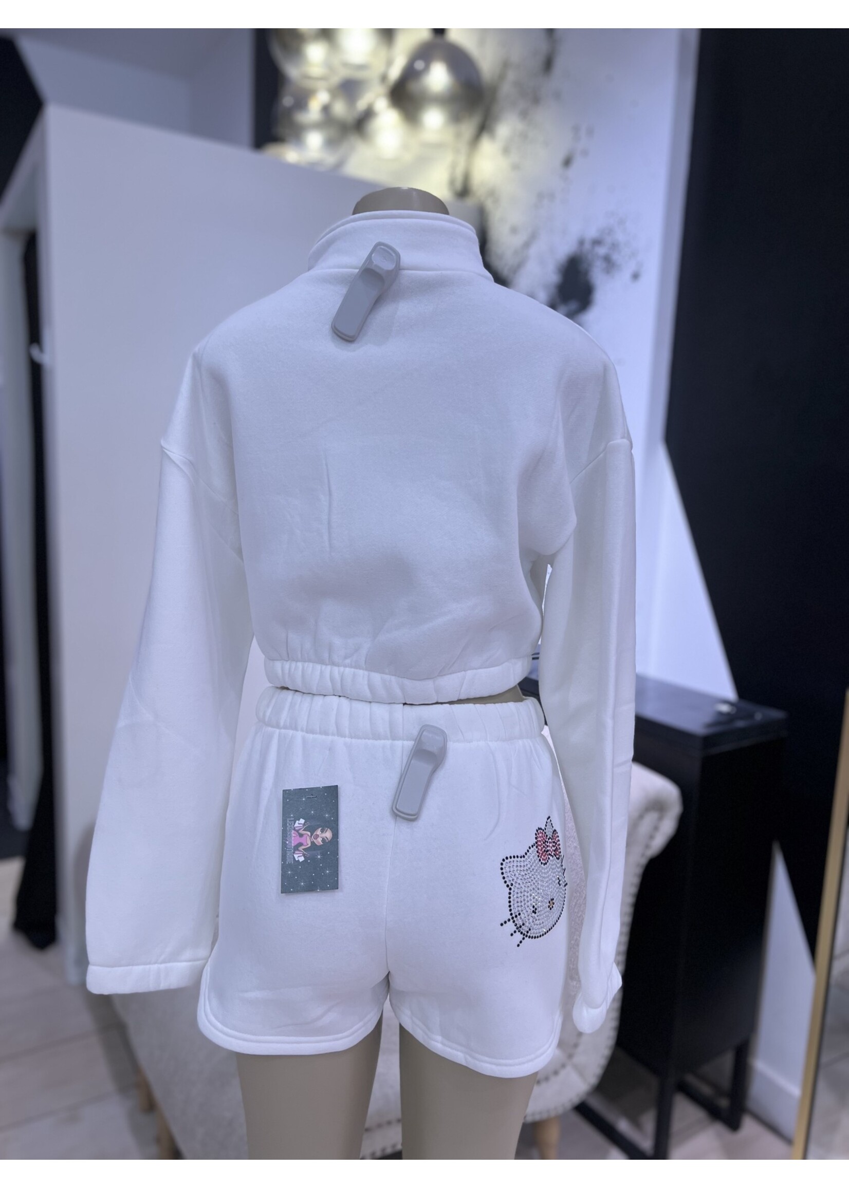 LEXISSBOUTIQUE bling hello kitty  half zip up/shorts set