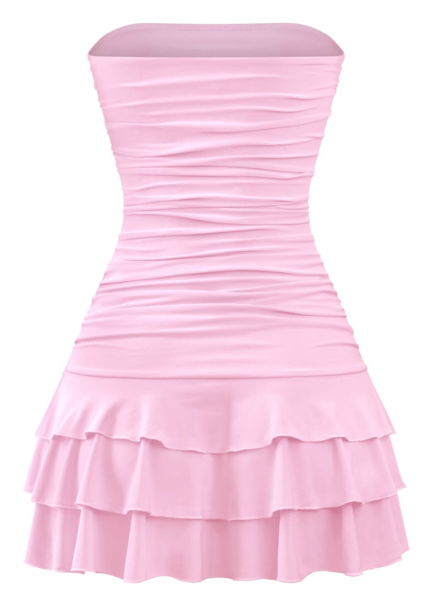 LEXISSBOUTIQUE Coquette strapless ruched ruffled mini dress