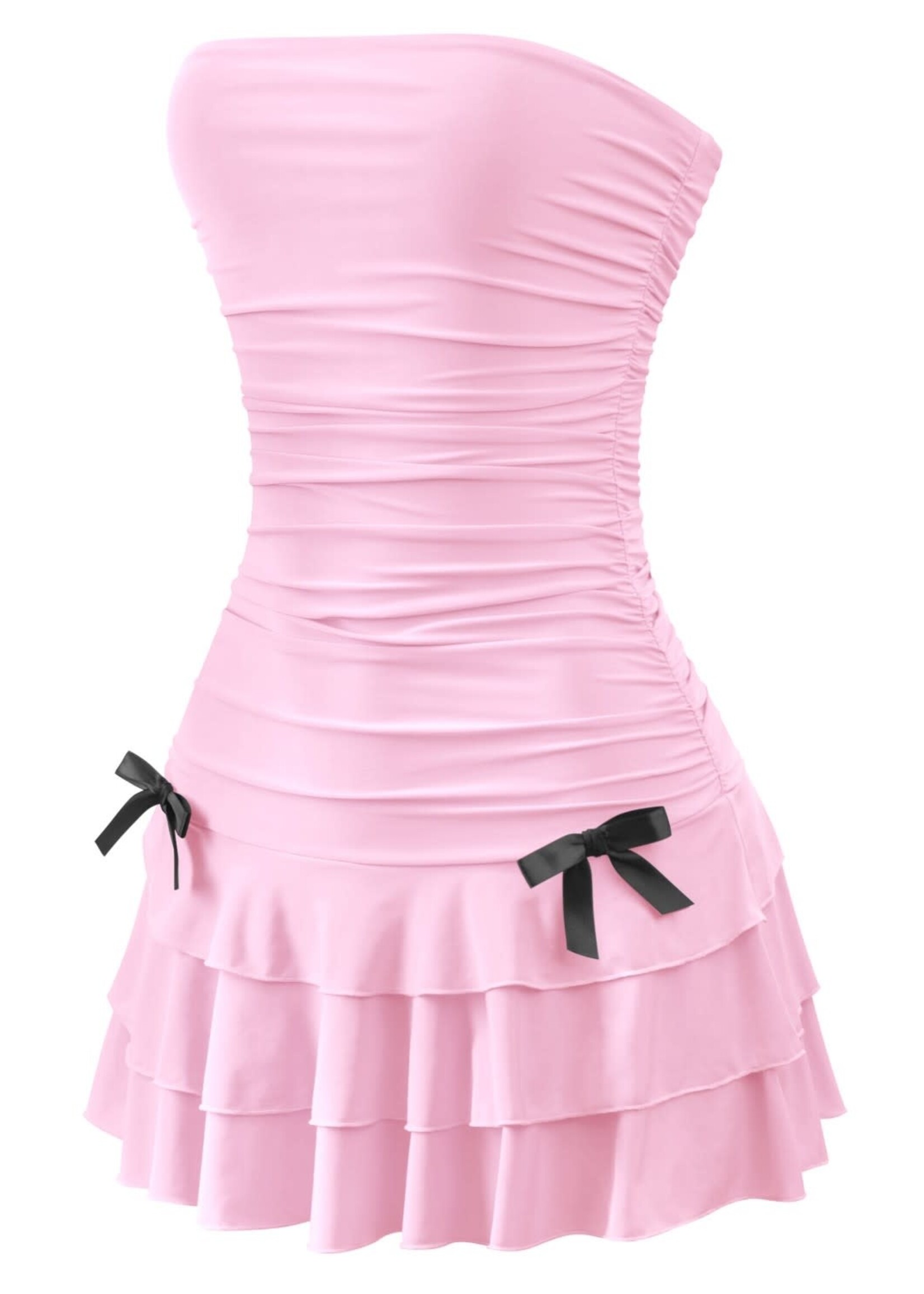 LEXISSBOUTIQUE Coquette strapless ruched ruffled mini dress