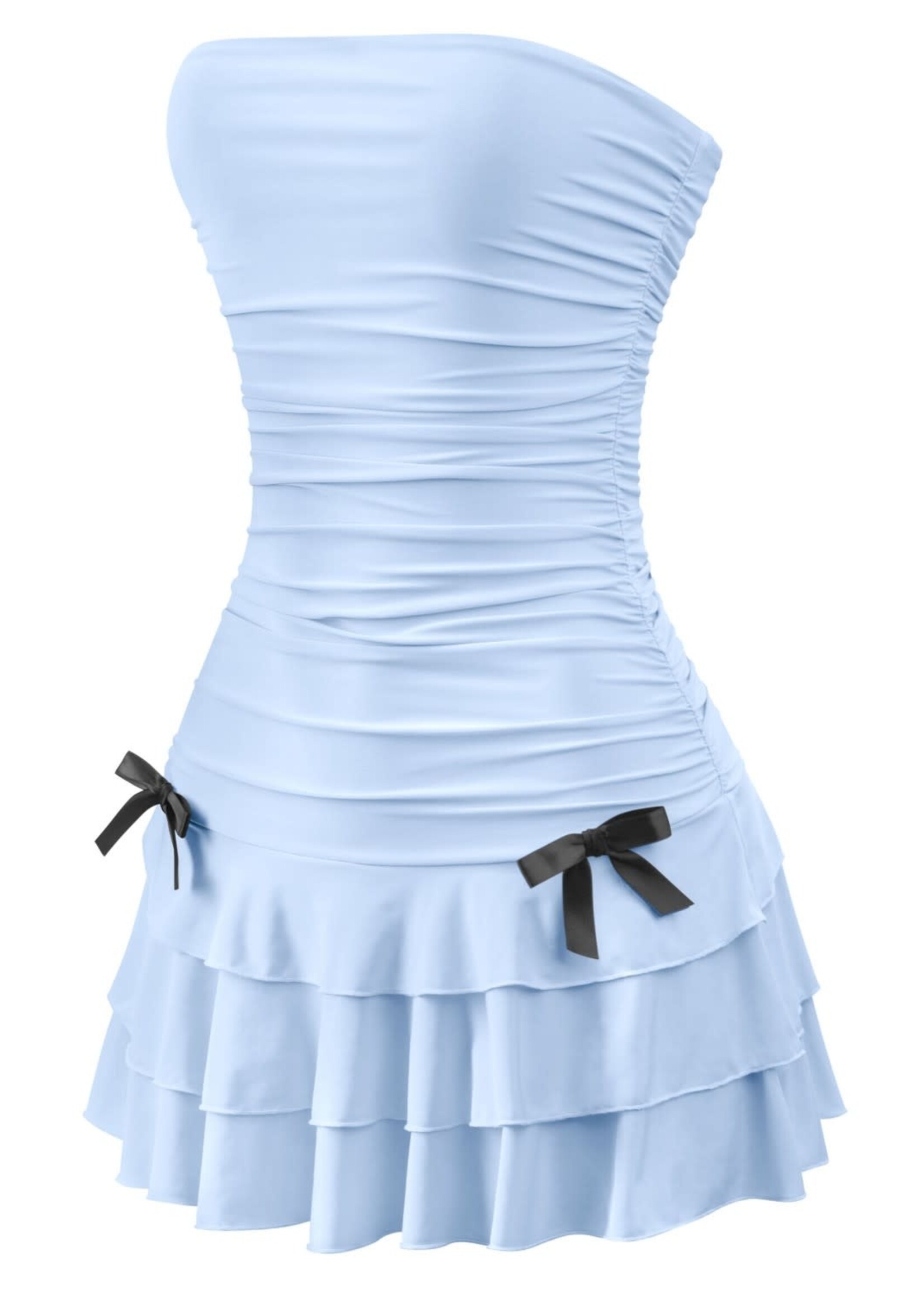 LEXISSBOUTIQUE Coquette strapless ruched ruffled mini dress
