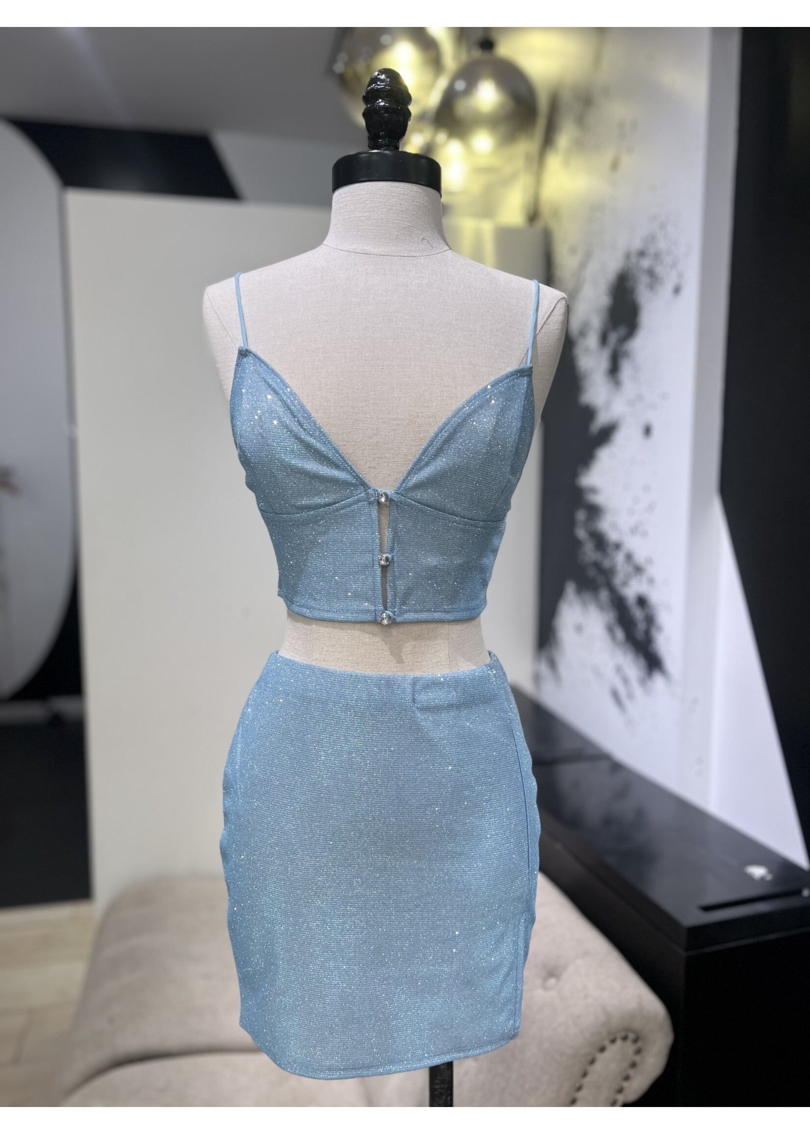 LEXISSBOUTIQUE crop top button detail top & skirt set