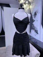 LEXISSBOUTIQUE halter neck solid top and ruched mini skirt set