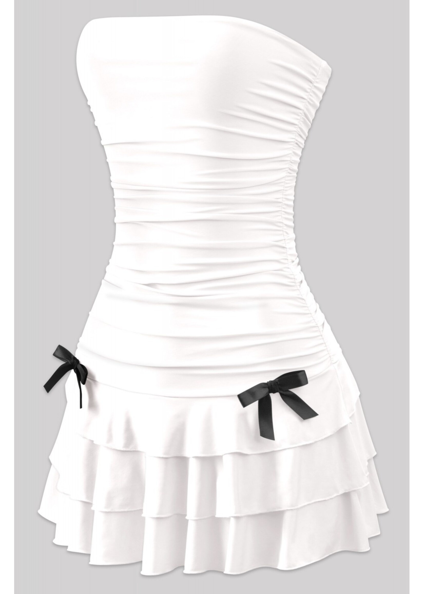 LEXISSBOUTIQUE Coquette strapless ruched ruffled mini dress
