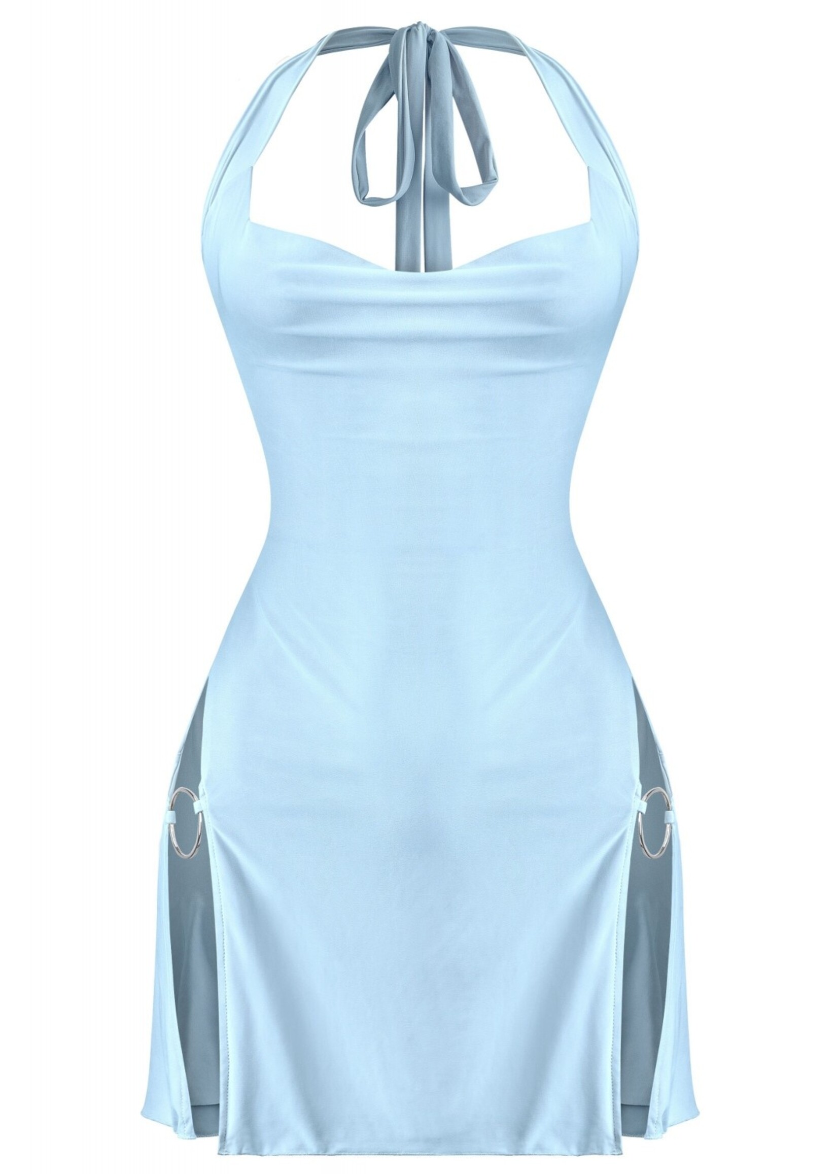 LEXISSBOUTIQUE sleeveless halter front slits mini dress
