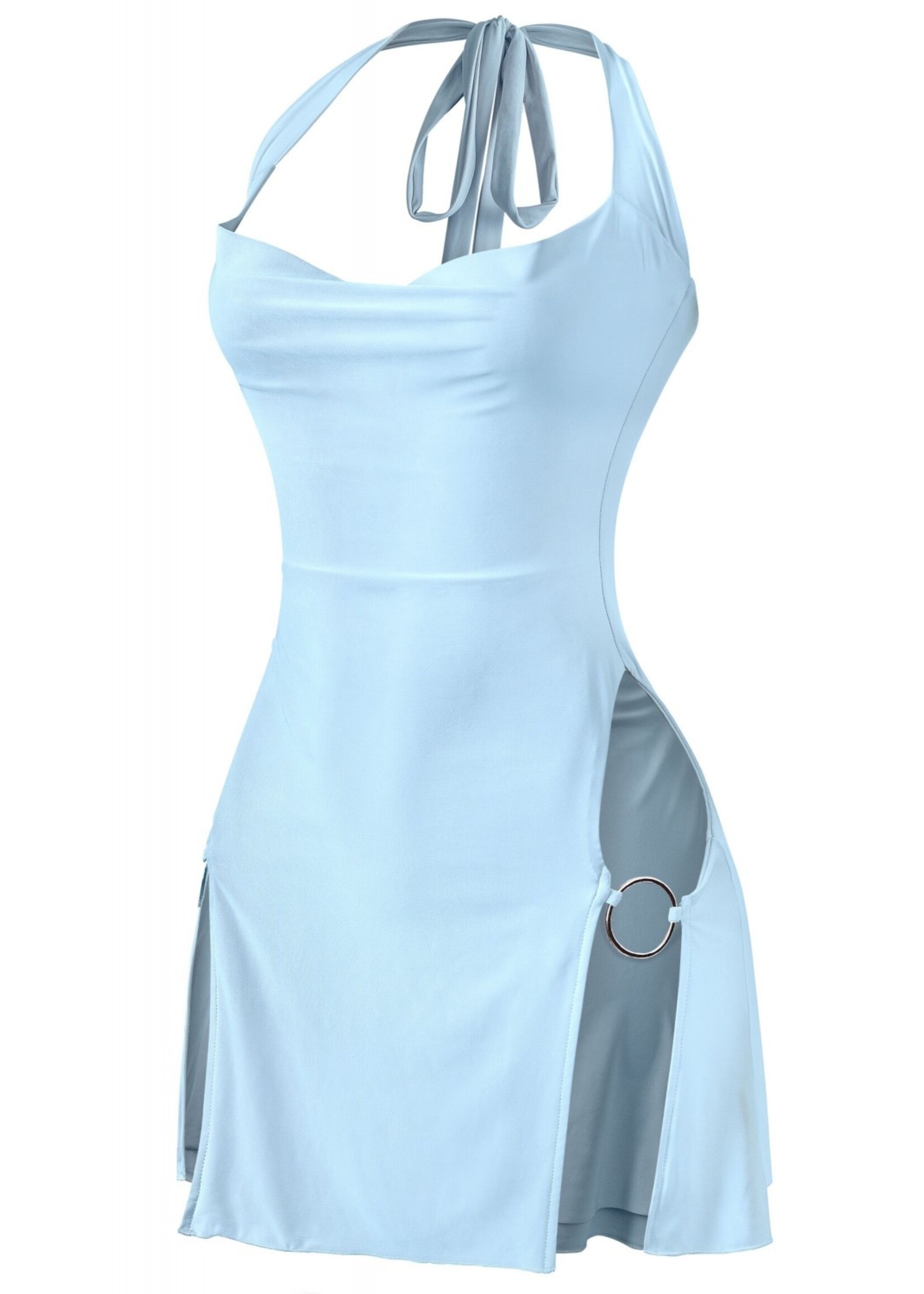 LEXISSBOUTIQUE sleeveless halter front slits mini dress