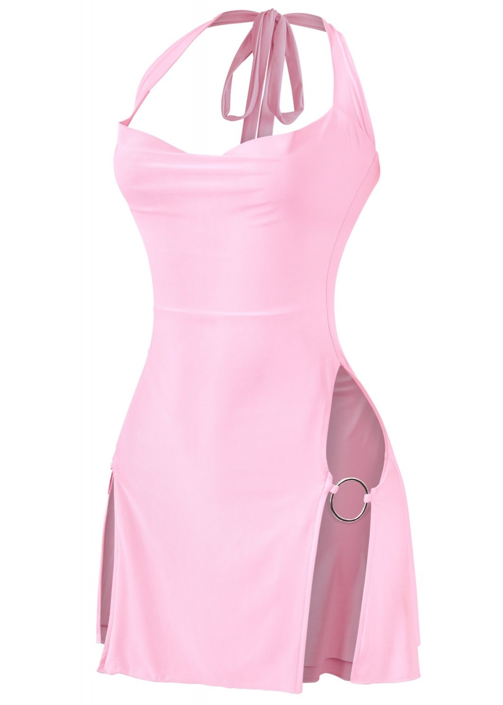 LEXISSBOUTIQUE sleeveless halter front slits mini dress