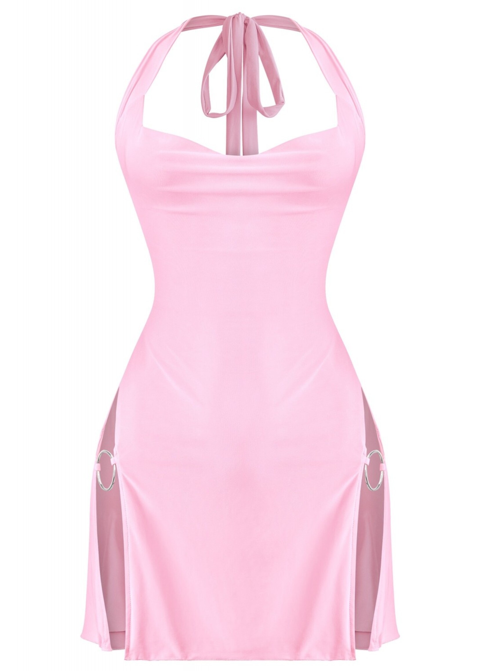 LEXISSBOUTIQUE sleeveless halter front slits mini dress