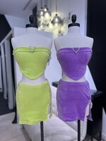 LEXISSBOUTIQUE velvet bling heart back tie top & skirt set