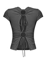 LEXISSBOUTIQUE short sleeve open tie-back solid top