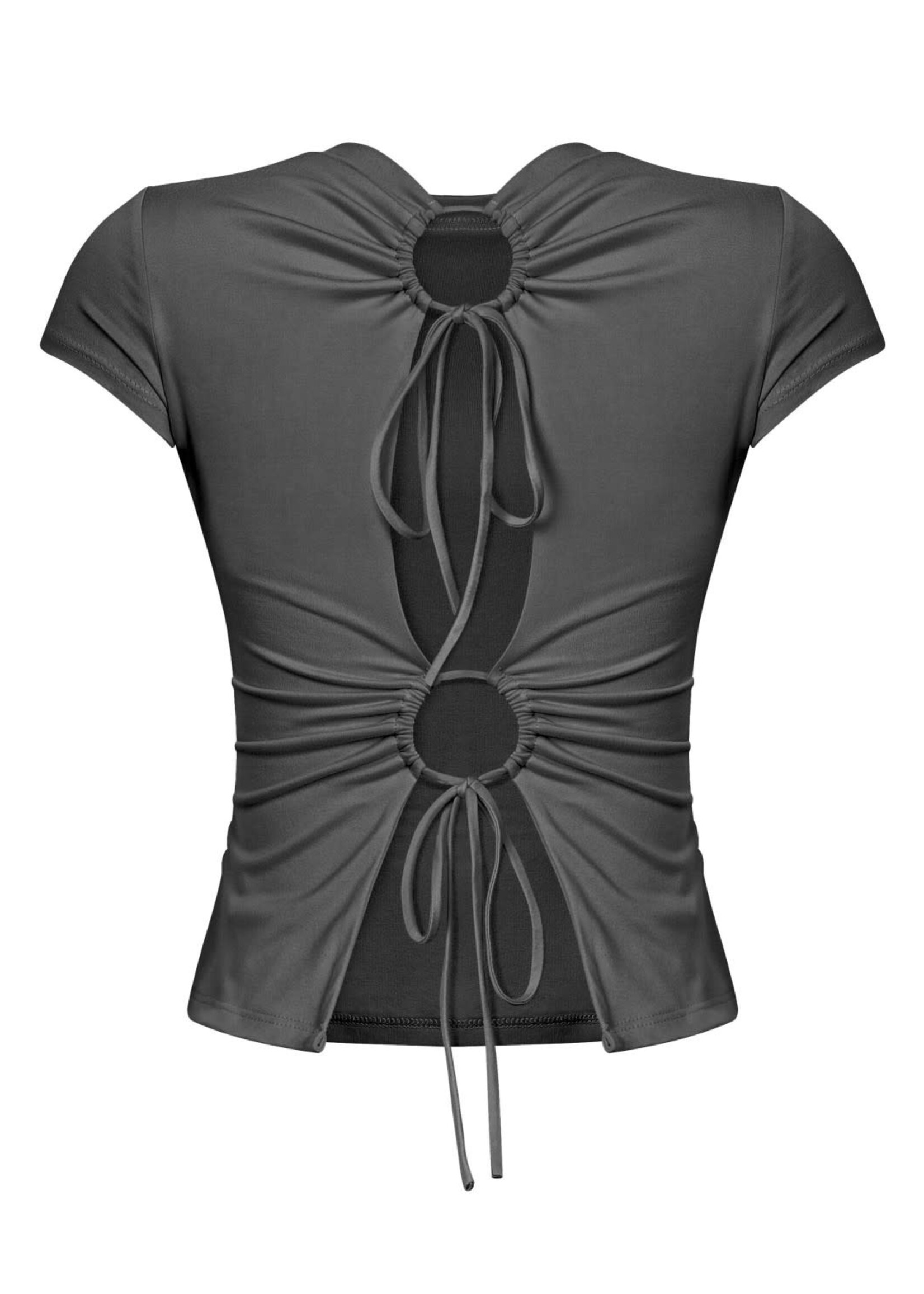 LEXISSBOUTIQUE short sleeve open tie-back solid top