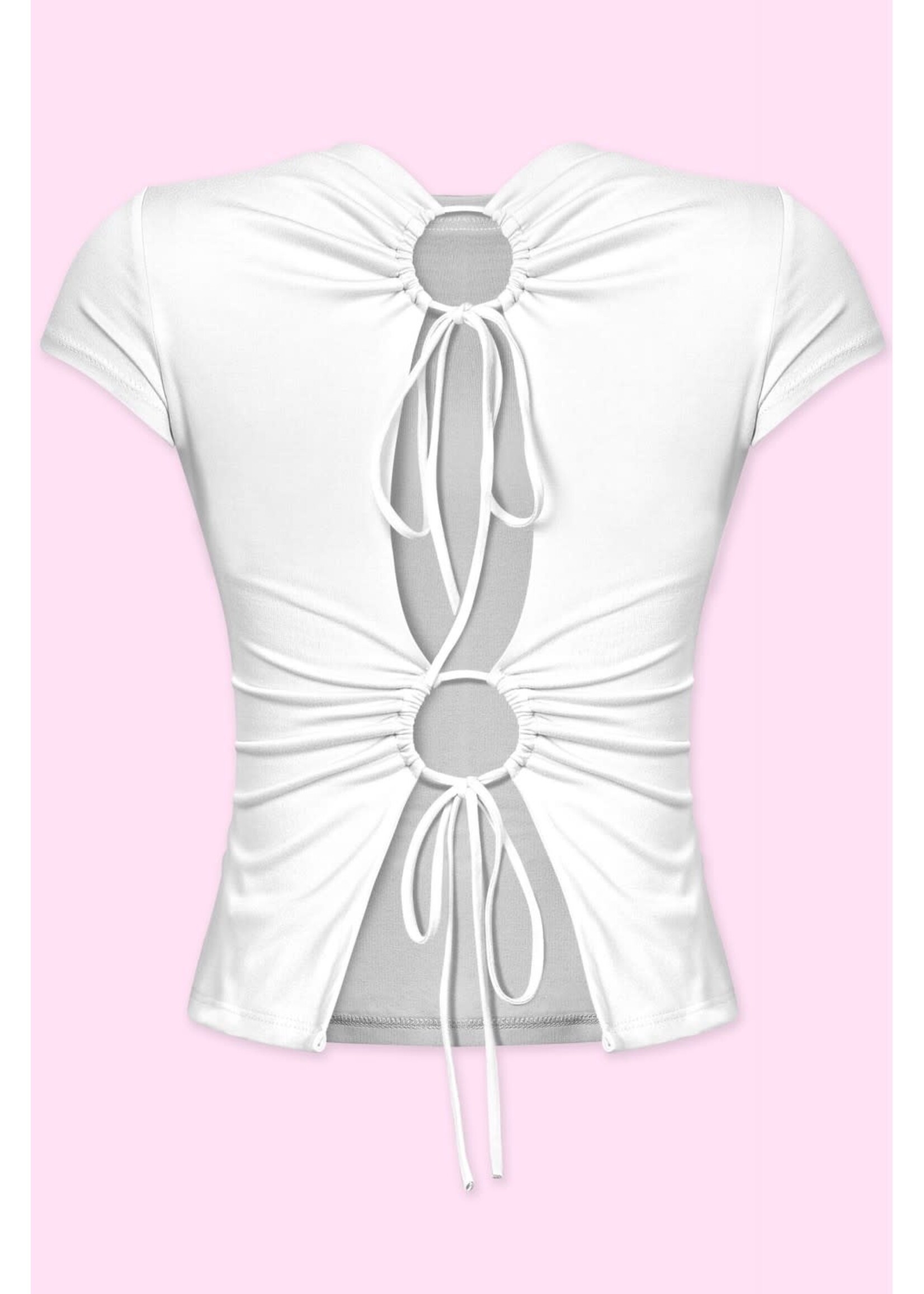 LEXISSBOUTIQUE short sleeve open tie-back solid top