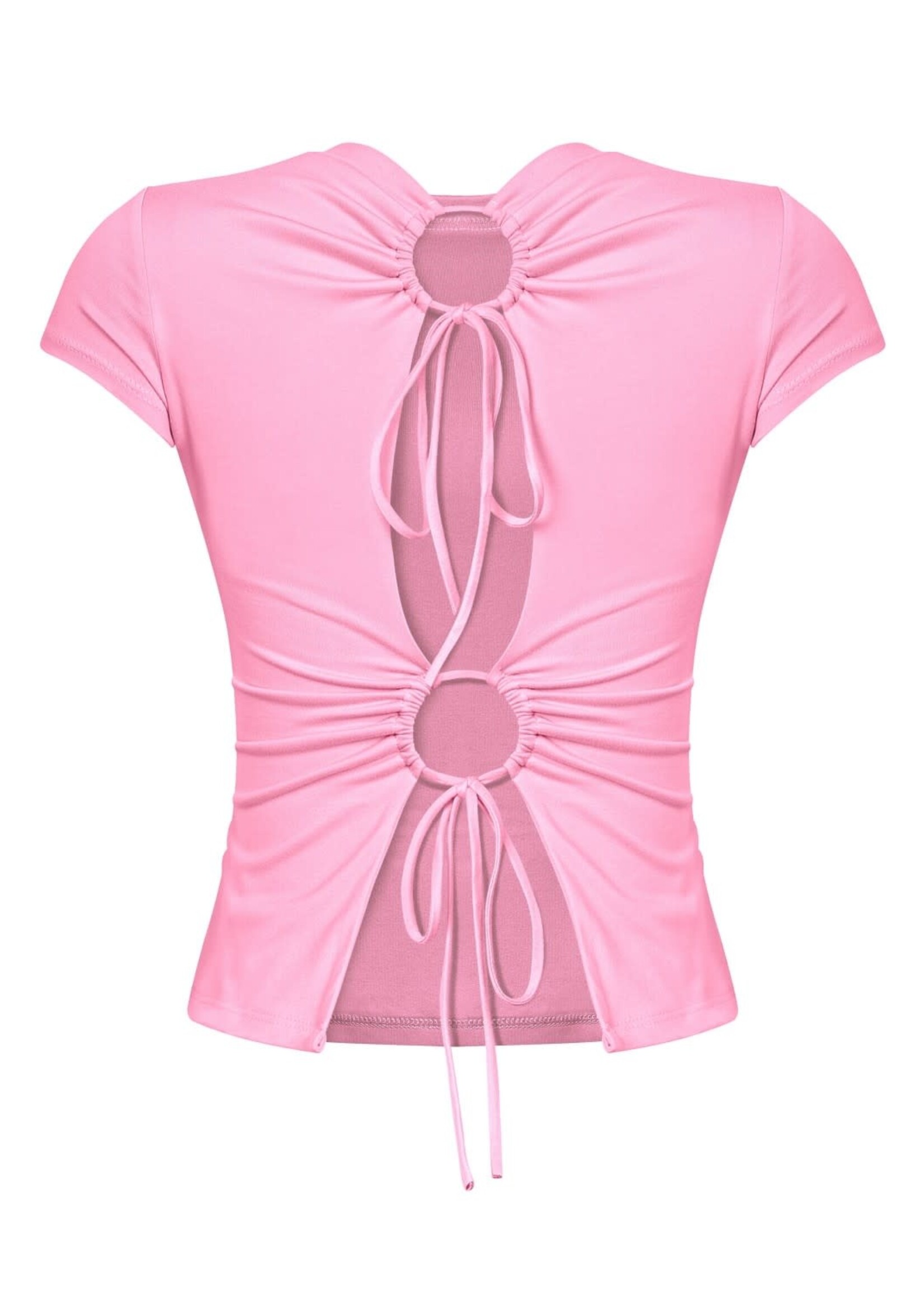 LEXISSBOUTIQUE short sleeve open tie-back solid top