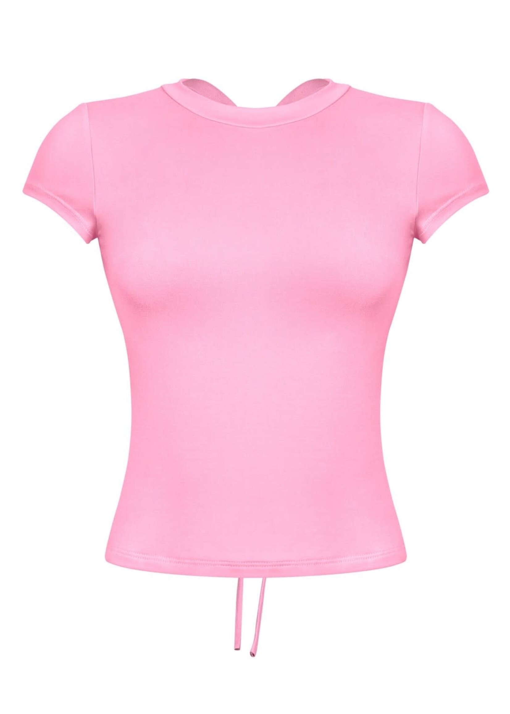 LEXISSBOUTIQUE short sleeve open tie-back solid top