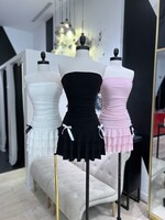 LEXISSBOUTIQUE Coquette strapless ruched ruffled mini dress