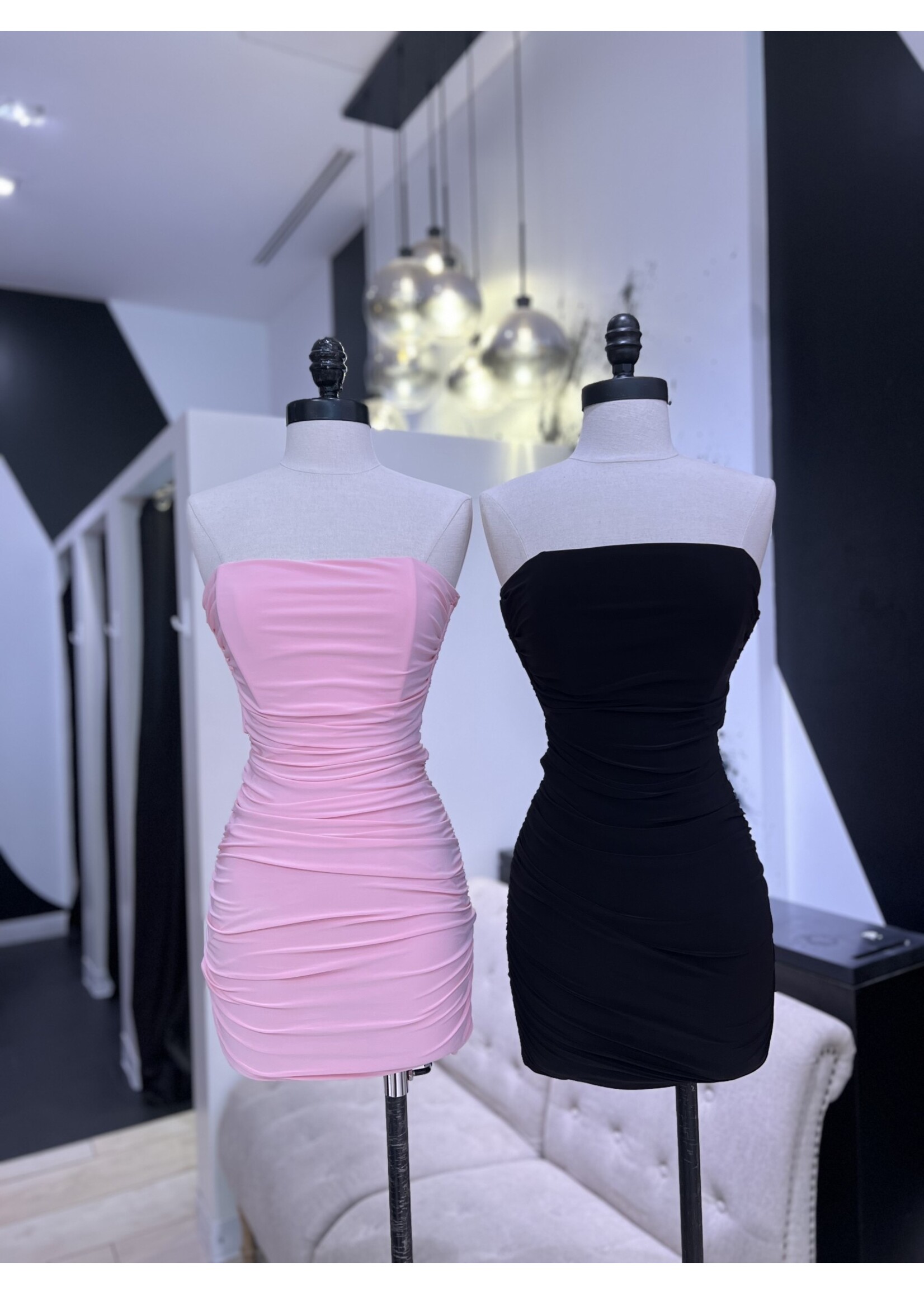LEXISSBOUTIQUE strapless tube ruched mini dress