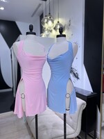 LEXISSBOUTIQUE sleeveless halter front slits mini dress