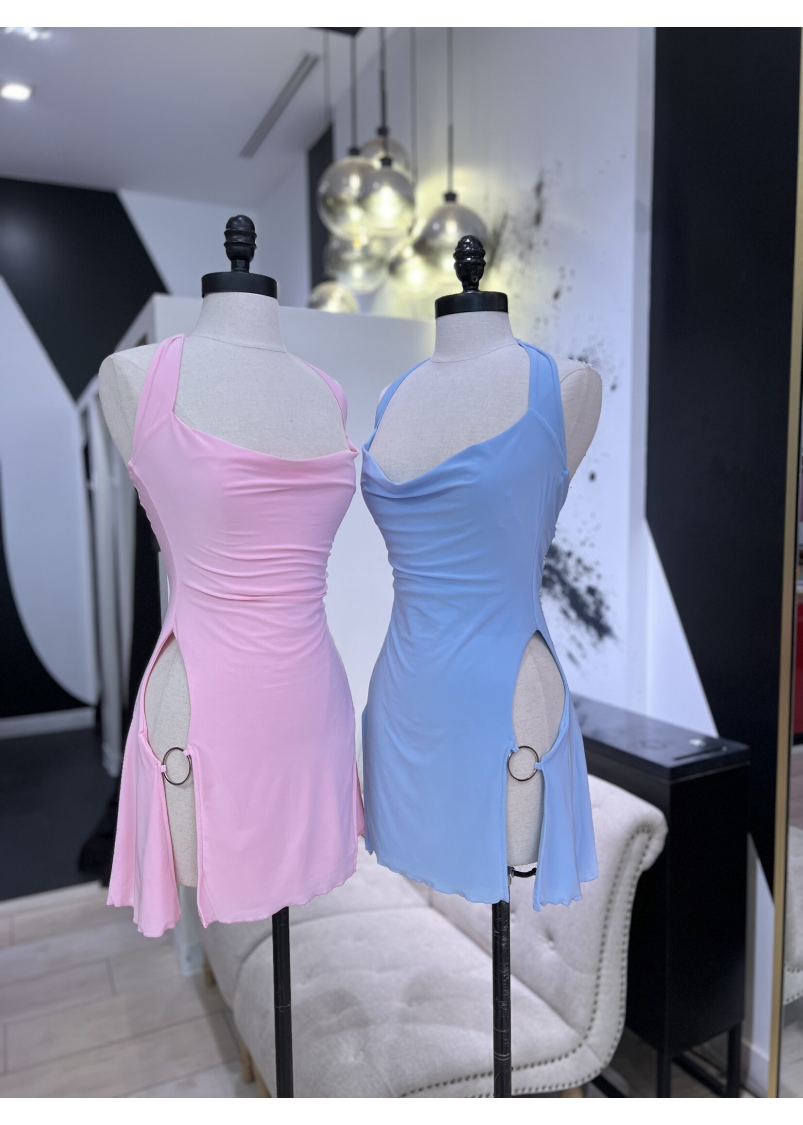 LEXISSBOUTIQUE sleeveless halter front slits mini dress