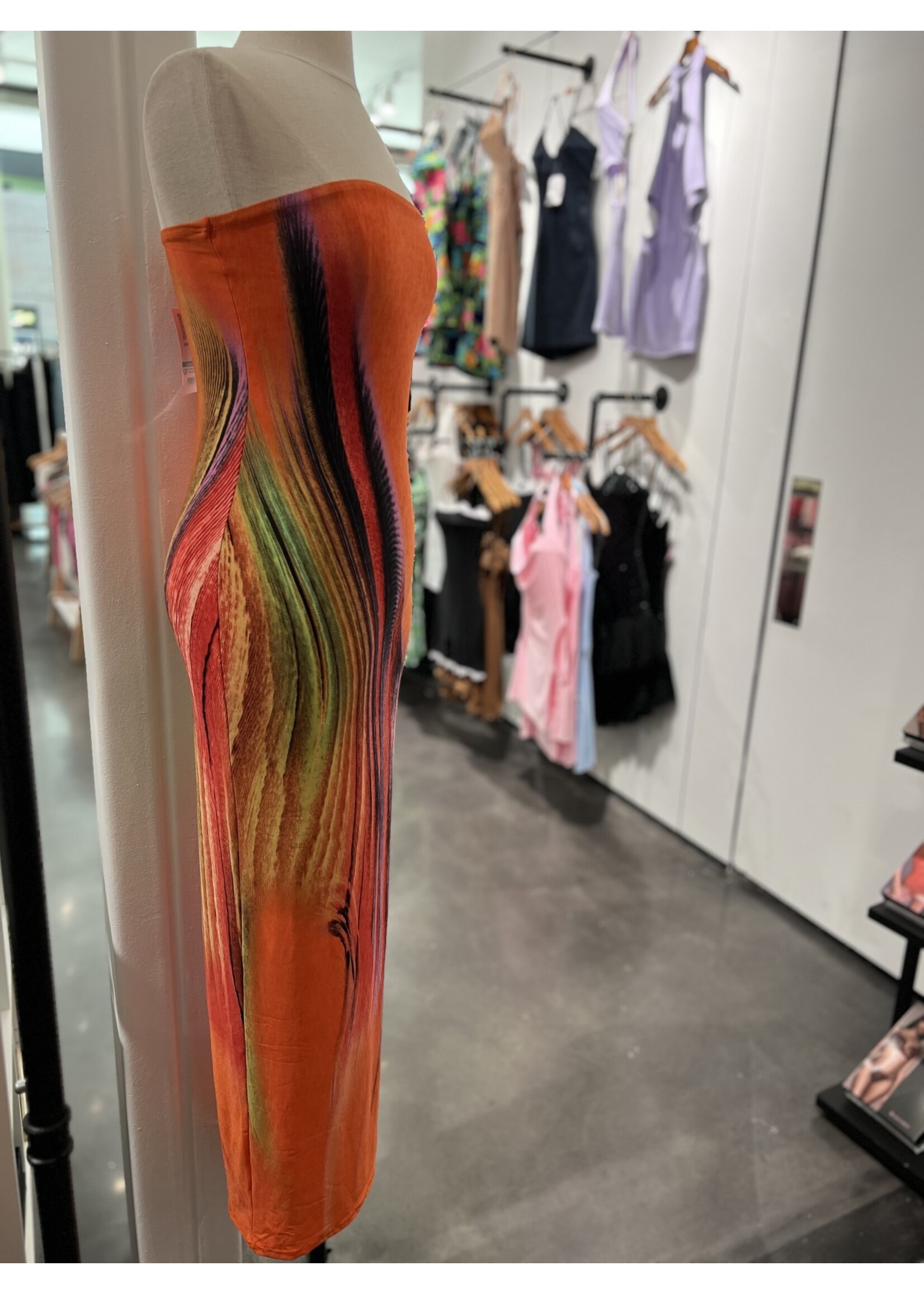 LEXISSBOUTIQUE sleeveless color brushed print tube dress