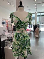 LEXISSBOUTIQUE leaf print layered ruffle -  waist tie dress