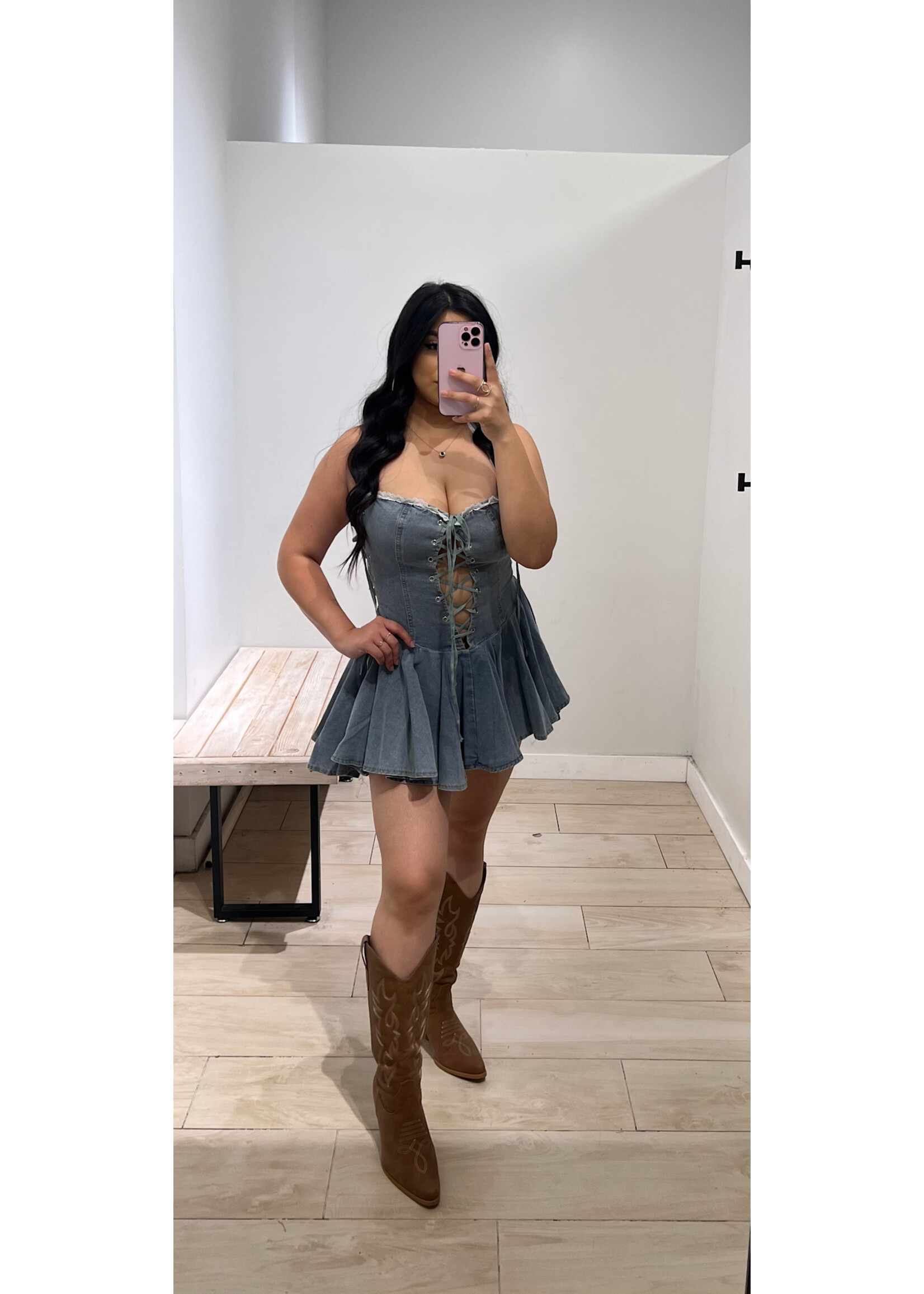 LEXISSBOUTIQUE Lace Detail Mini Dress