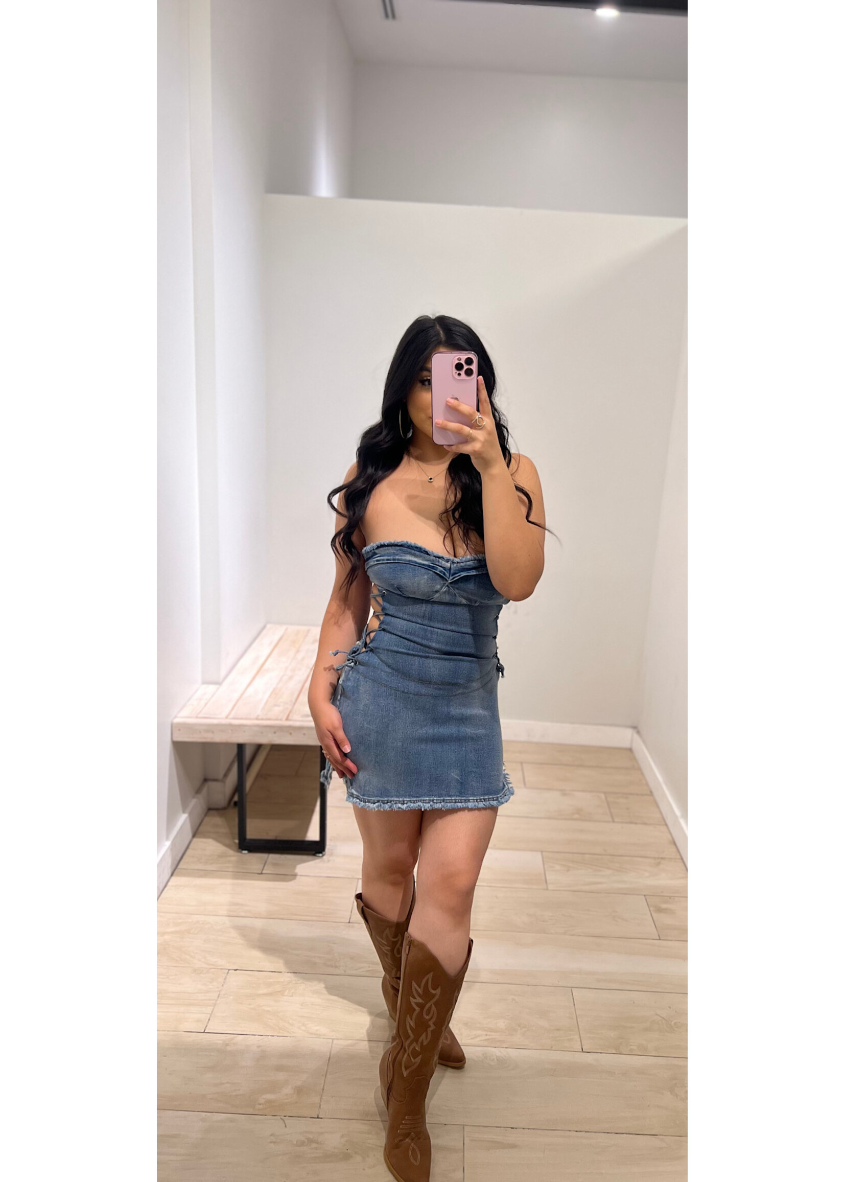 LEXISSBOUTIQUE Cowgirl mini denim Dress