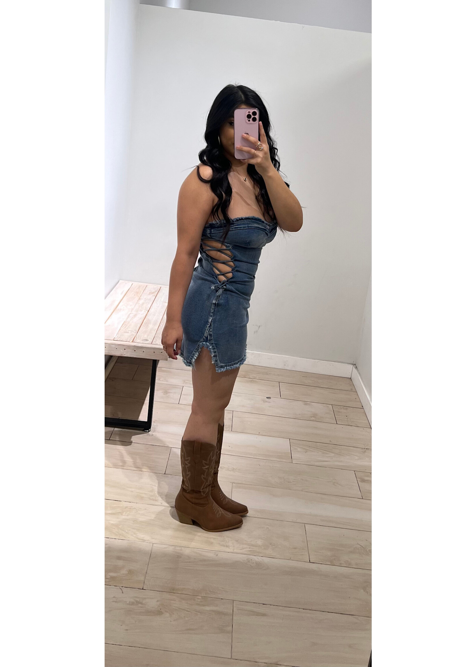 LEXISSBOUTIQUE Cowgirl mini denim Dress