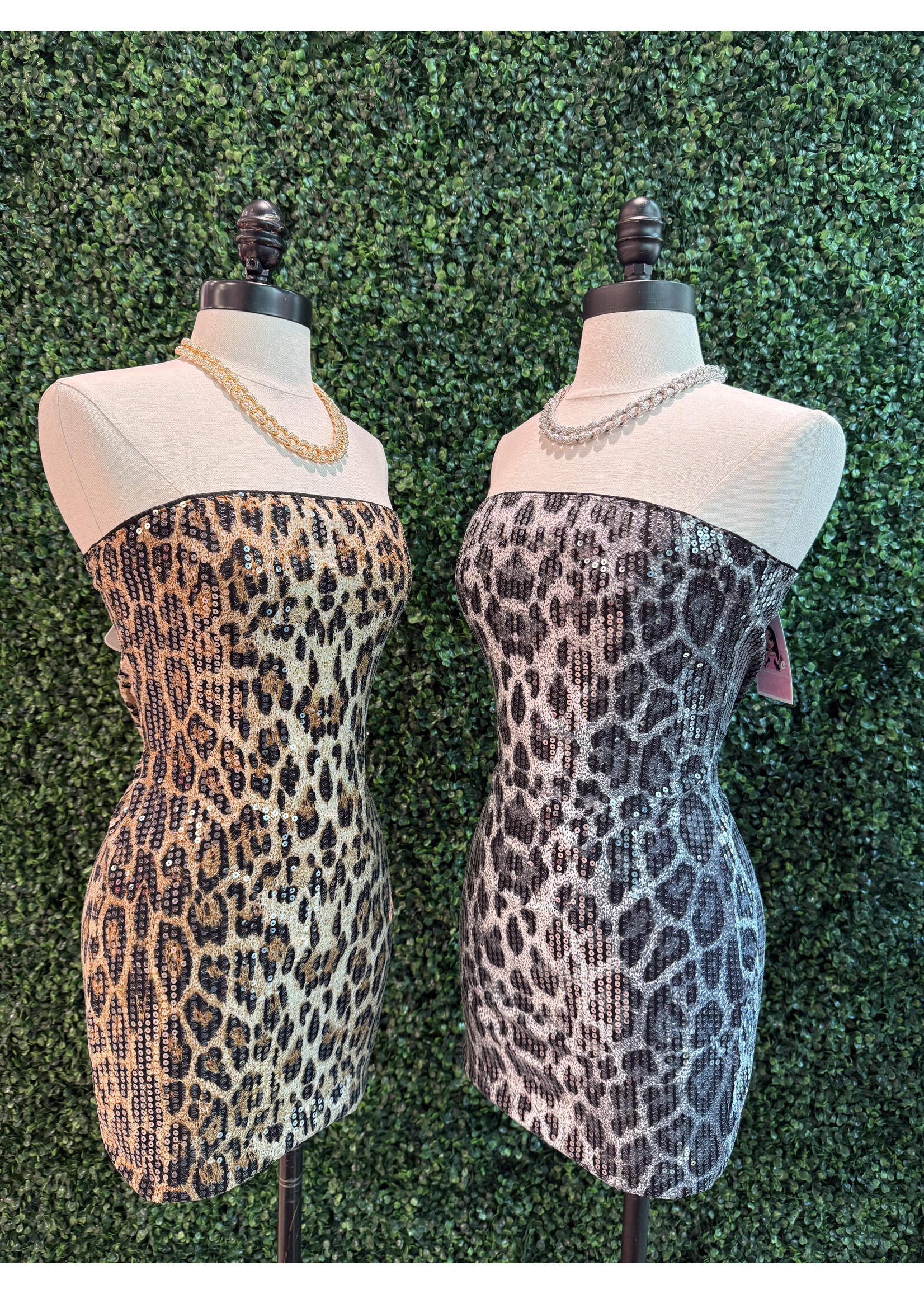 LEXISSBOUTIQUE Casidy Cheetah Sequin Mini Dress