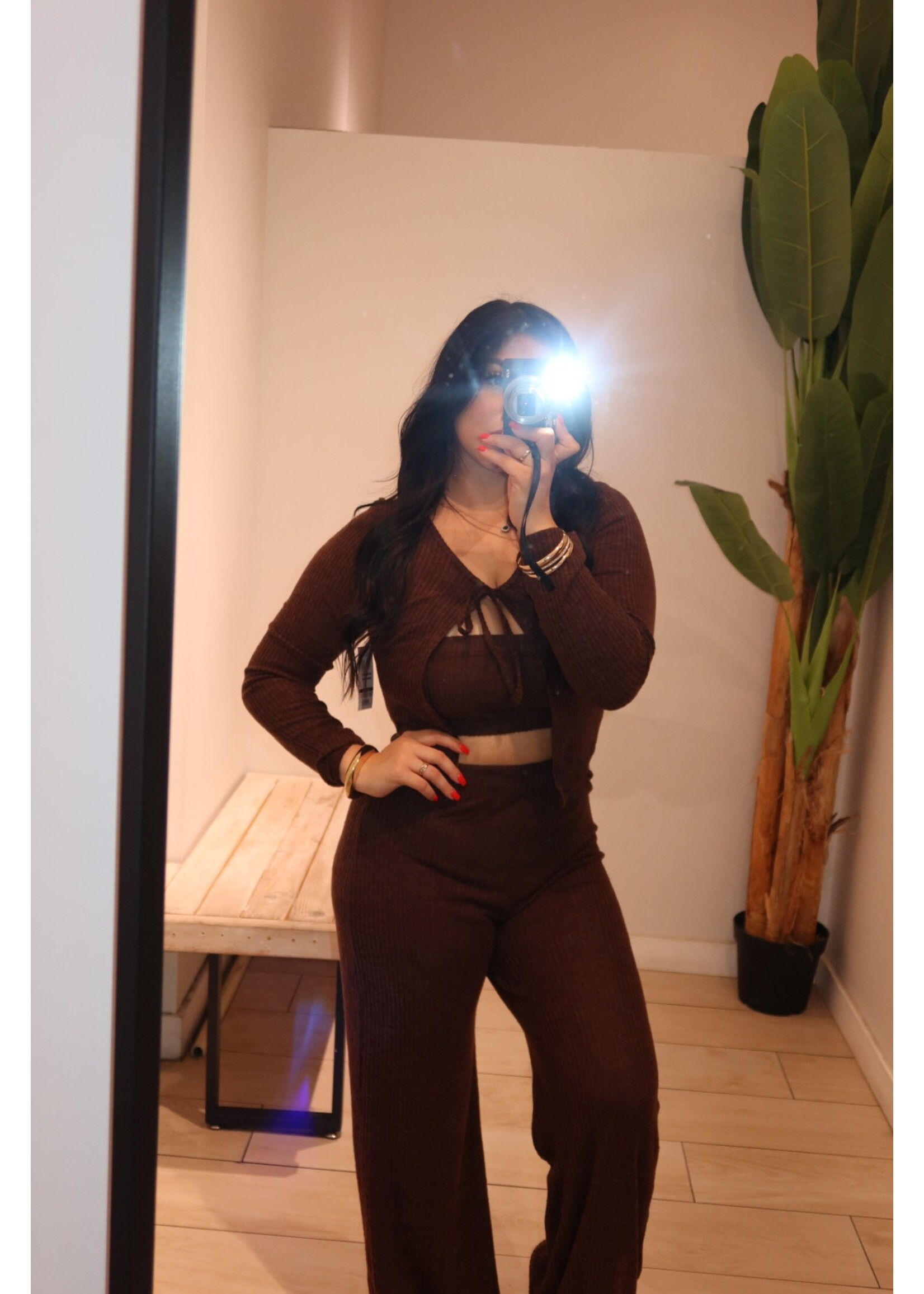 LEXISSBOUTIQUE Ribbed Cardigan 3 Piece Loungewear Set