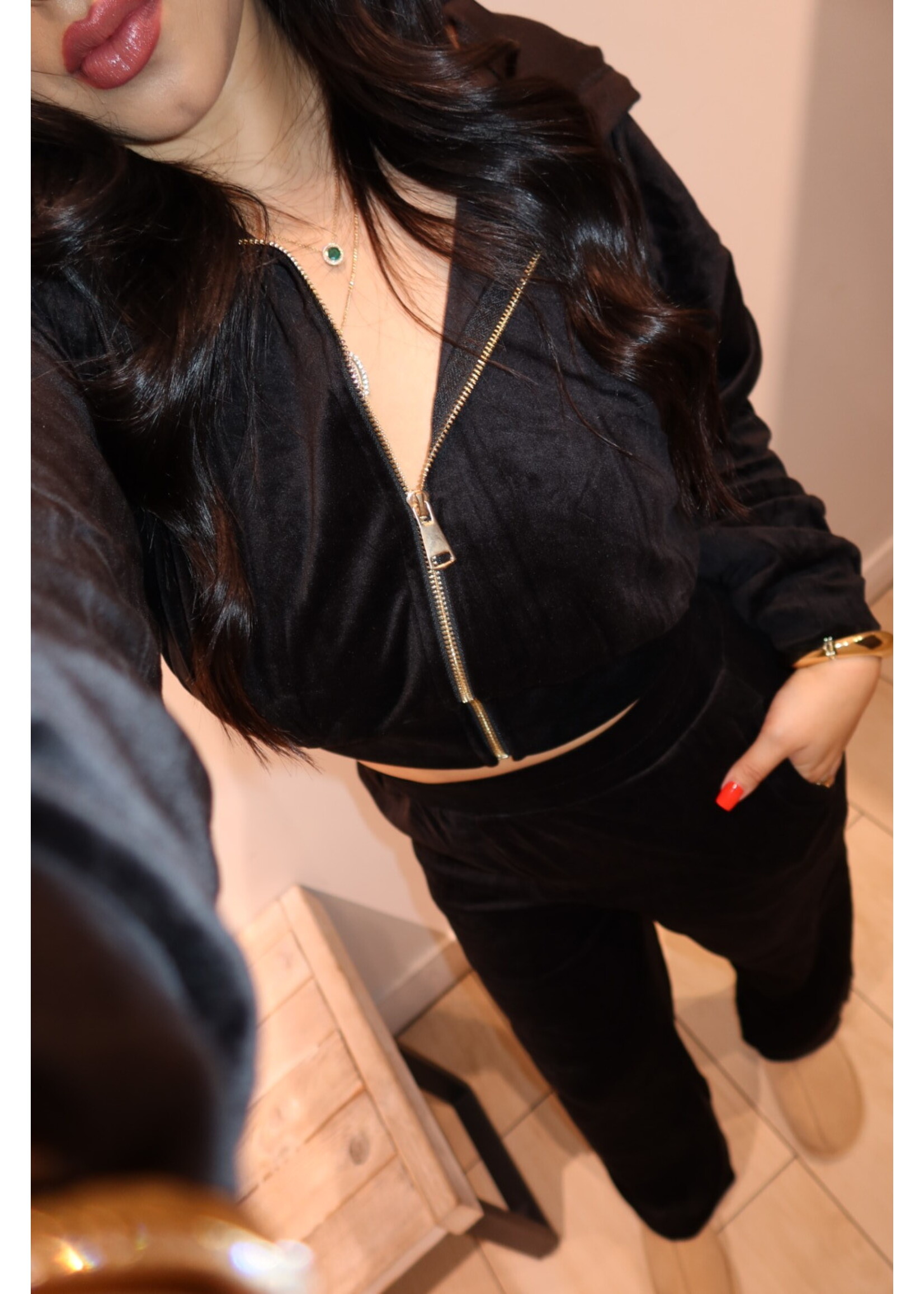 LEXISSBOUTIQUE Velour Zip Up Hoodie Pants Jogger Set