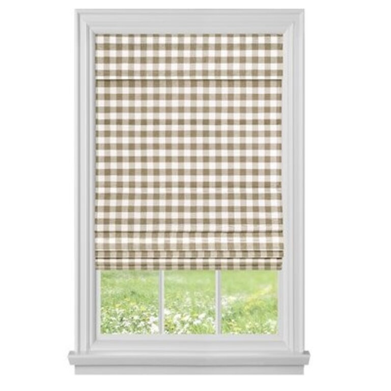Cordless Buffalo Check Roman Shade Blind Size: 30"W x 64"L, Finish: Black/White