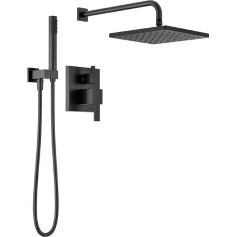 Modern Raincan Square Shower System, Rain Shower Head with Handheld Spray, Shower Faucet Set Finish: Matte Black