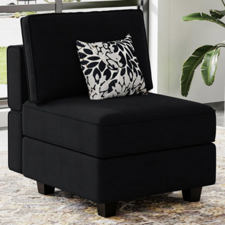 Nairoby 26.4'' Wide Upholstered Armless Chair with Pillow Back, Storage Single Chair Module Part For Sectional Sofa Fabric: Black Velvet