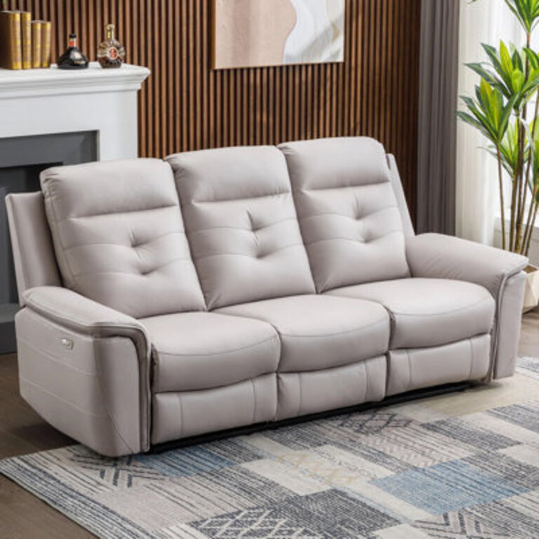 Joniah 84.6''Wide Pillow Top Arms Reclining Sofa with USB Charging Fabric: White Faux Leather