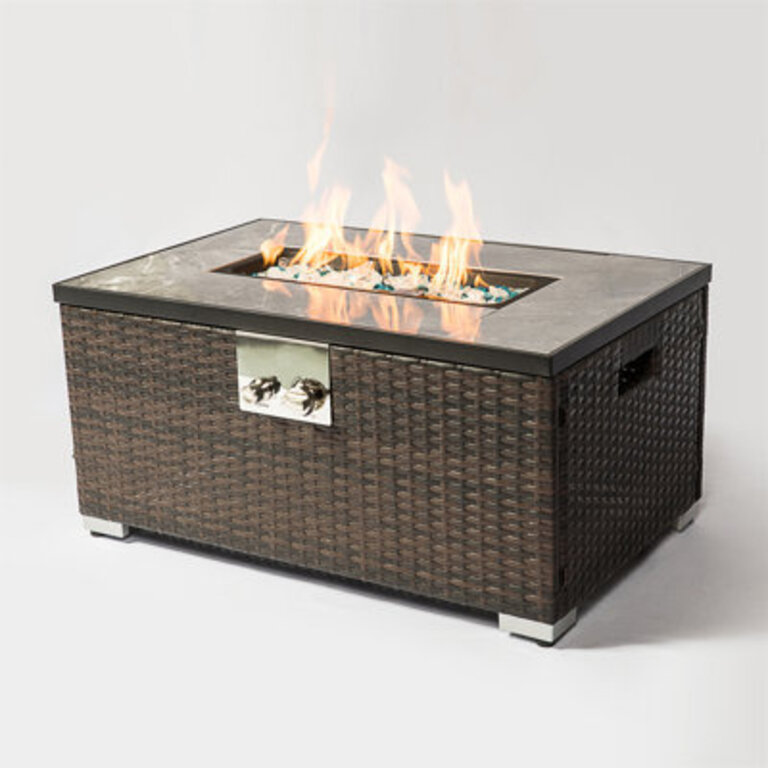 Outdoor Fire Table  Propane  Fire Pit Rattan Gas Fire Table, Gas Fire Table With Tile Tabletop