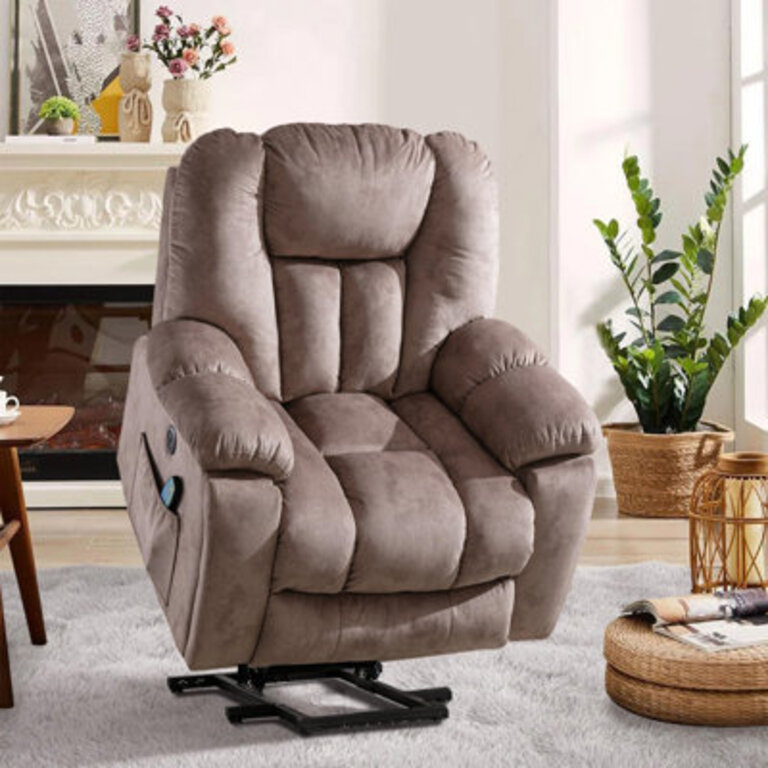 41'' Oversized Power Lift Chair - Heated Massage Electric Recliner with Super Soft Padding Body Fabric: Camel Microfiber/Microsuede