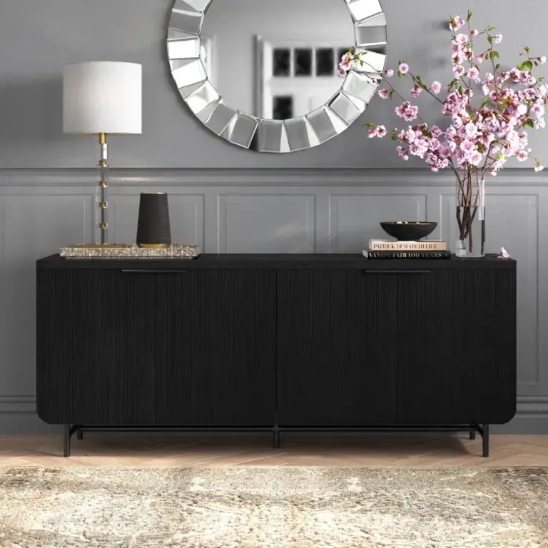 Ludlow Reeded 4-Door Sideboard Color: Black