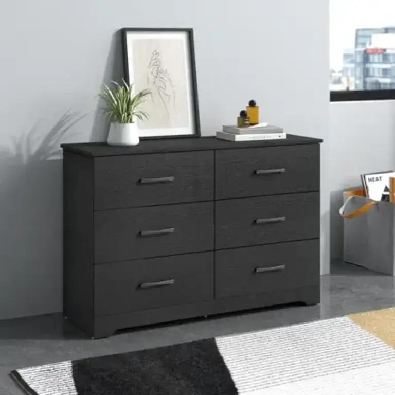 Arkia 6 Drawer 47'' W Dresser Color: Black/Oak/STURDY