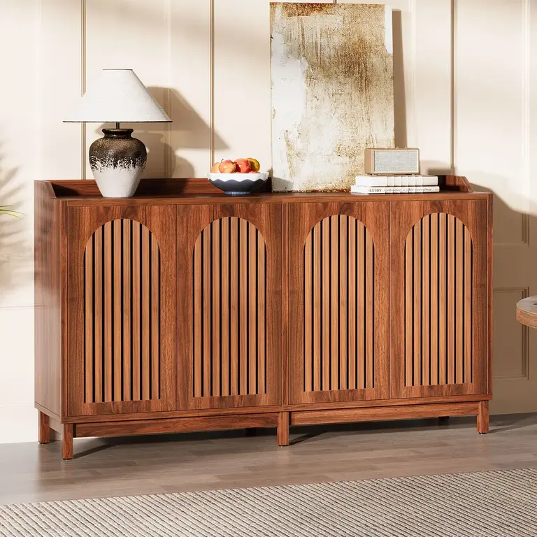 57" Sideboard Buffet Cabinet with Adjustable Shelves Color: Brown