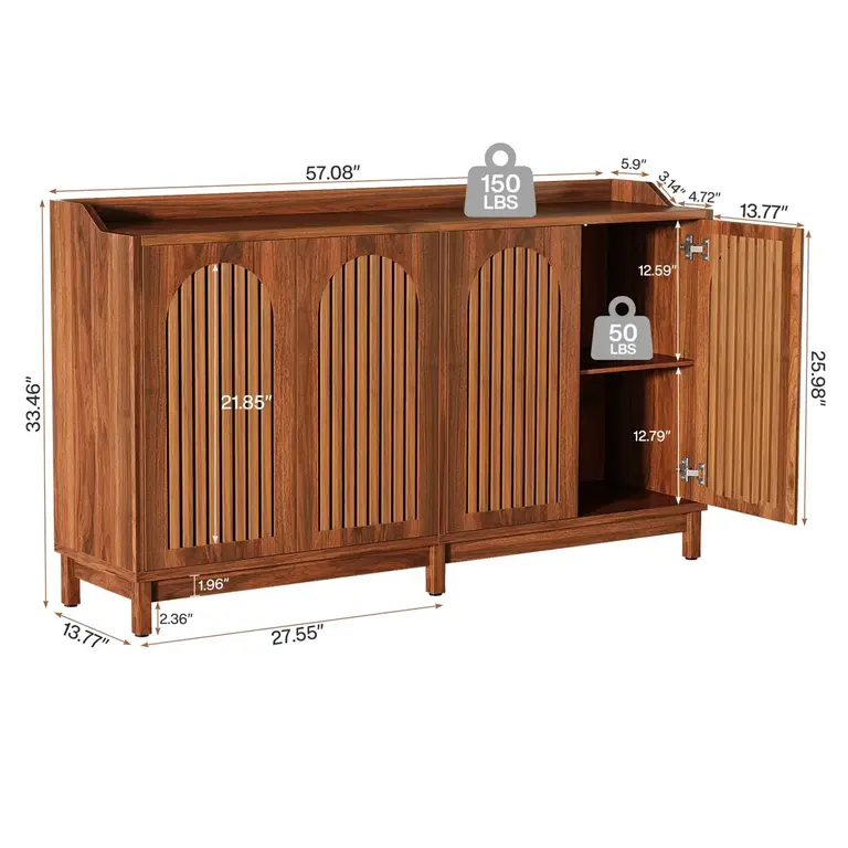 57" Sideboard Buffet Cabinet with Adjustable Shelves Color: Brown
