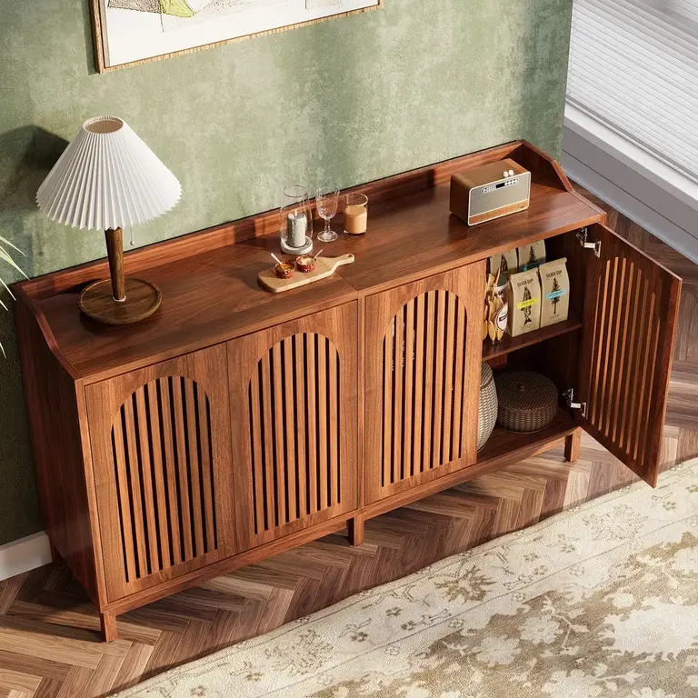 57" Sideboard Buffet Cabinet with Adjustable Shelves Color: Brown