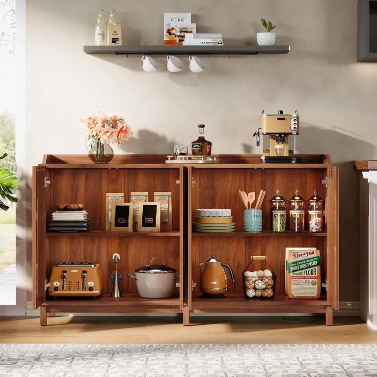 57" Sideboard Buffet Cabinet with Adjustable Shelves Color: Brown