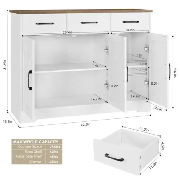 Tahara 42.5" Wide 3 Drawer Sideboard Color: Dark Brown