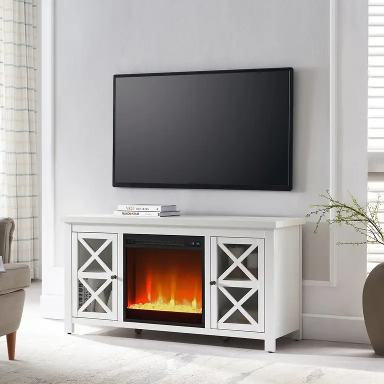 Quayson TV Stand for TVs up to 55" with Electric Fireplace Included Color: White