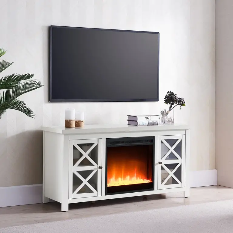 Quayson TV Stand for TVs up to 55" with Electric Fireplace Included Color: White
