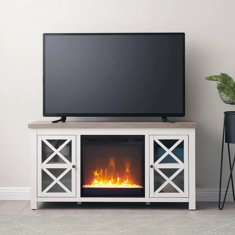 Quayson TV Stand for TVs up to 55" with Electric Fireplace Included Color: White